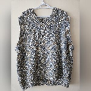 Obey XL Blue, White And Tan Chunky Knit Oversized Sweater Vest